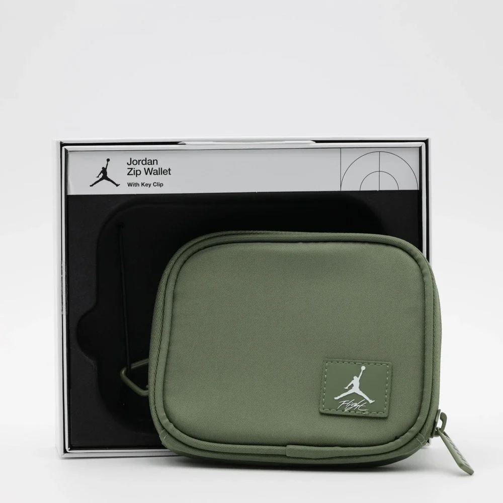Jordan Men's Key Clip Slip Pocket‎ Card Flight Zip Wallet Nylon Green